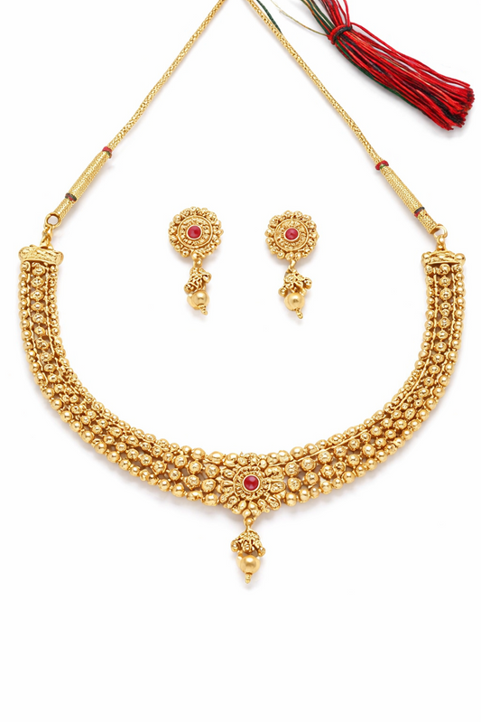 Gold-Plated Beaded Necklace and Earring Set