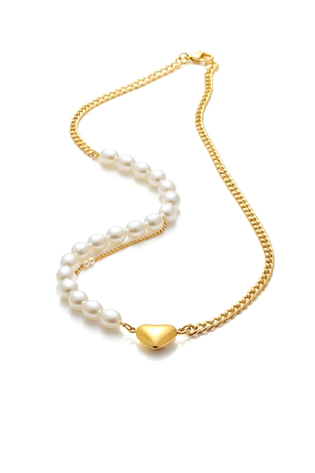 Dual Layer Gold Necklace with Heart & Stone-D 26