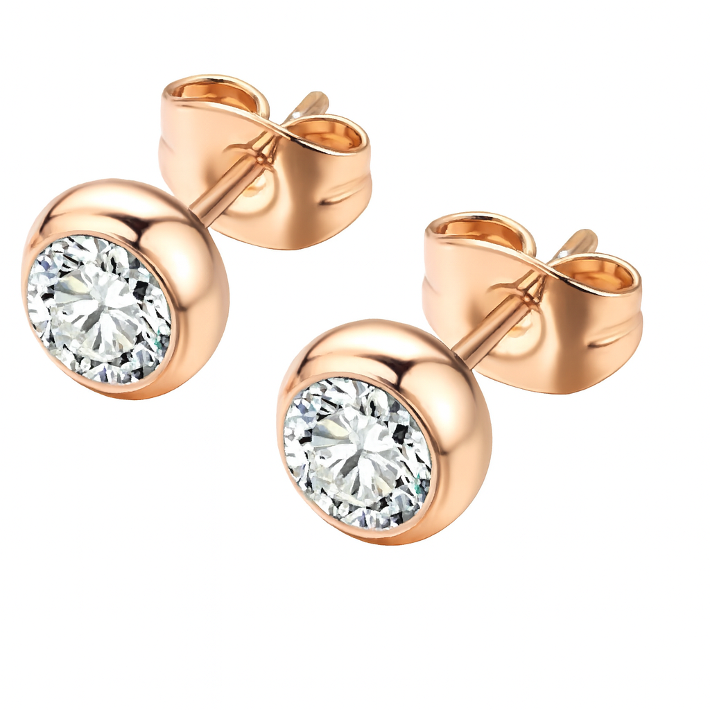 Rose Gold Bezel Set Diamond Stud Earrings