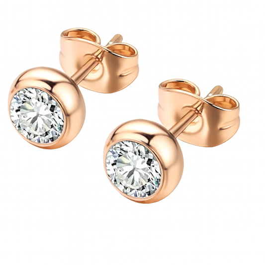Rose Gold Bezel Set Diamond Stud Earrings