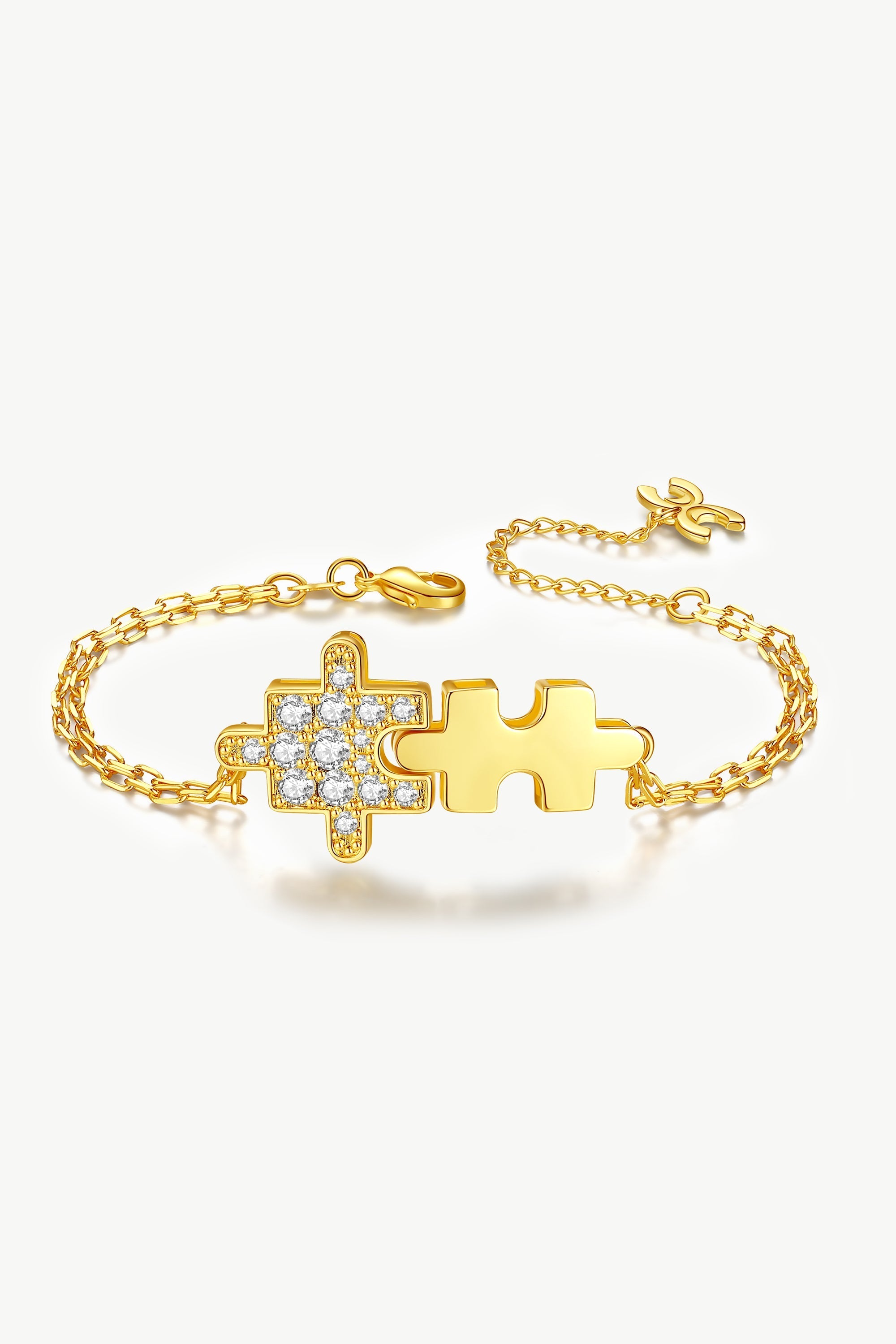 Gold Jigsaw Puzzle Zirconia Bracelet