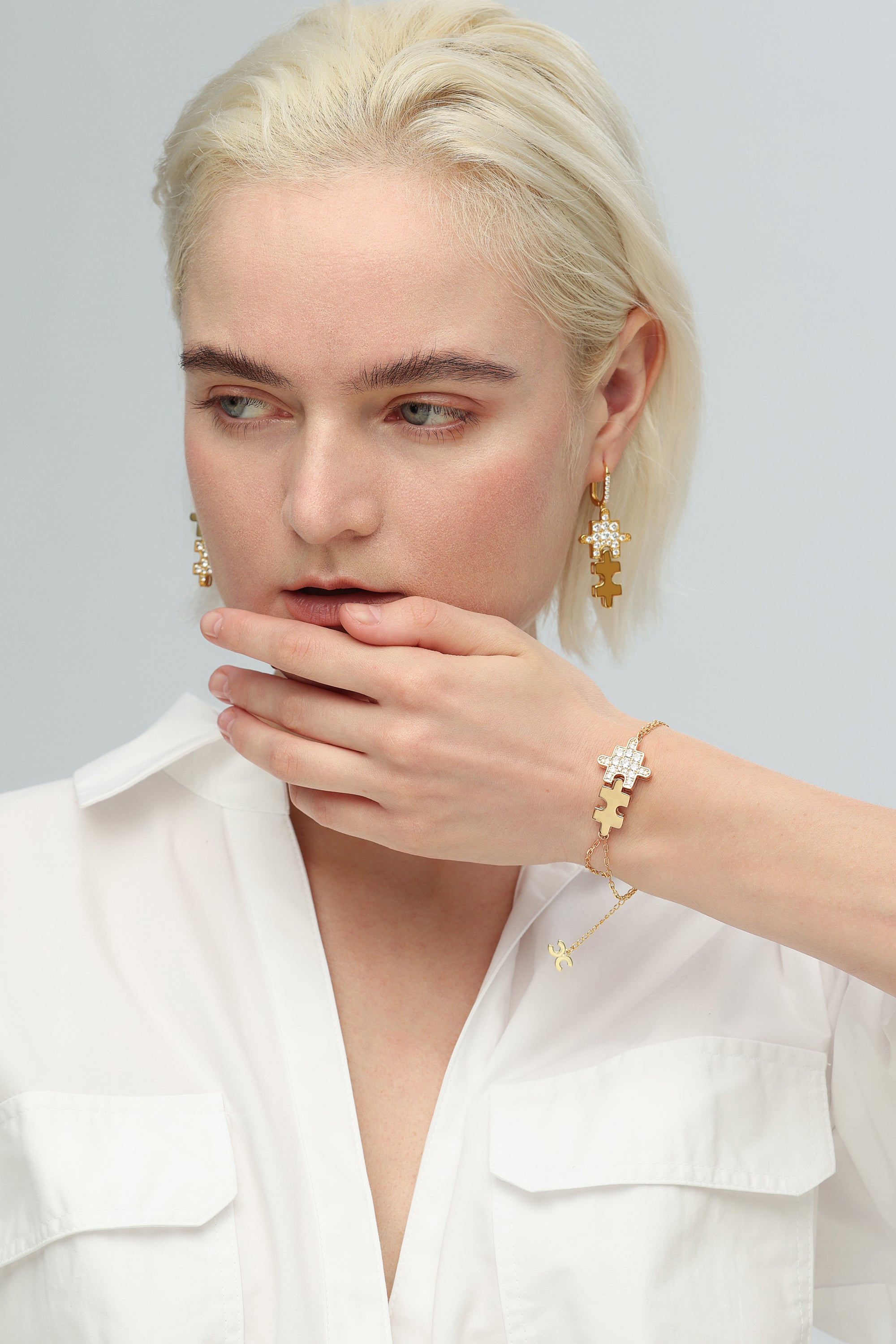 Gold Jigsaw Puzzle Zirconia Bracelet
