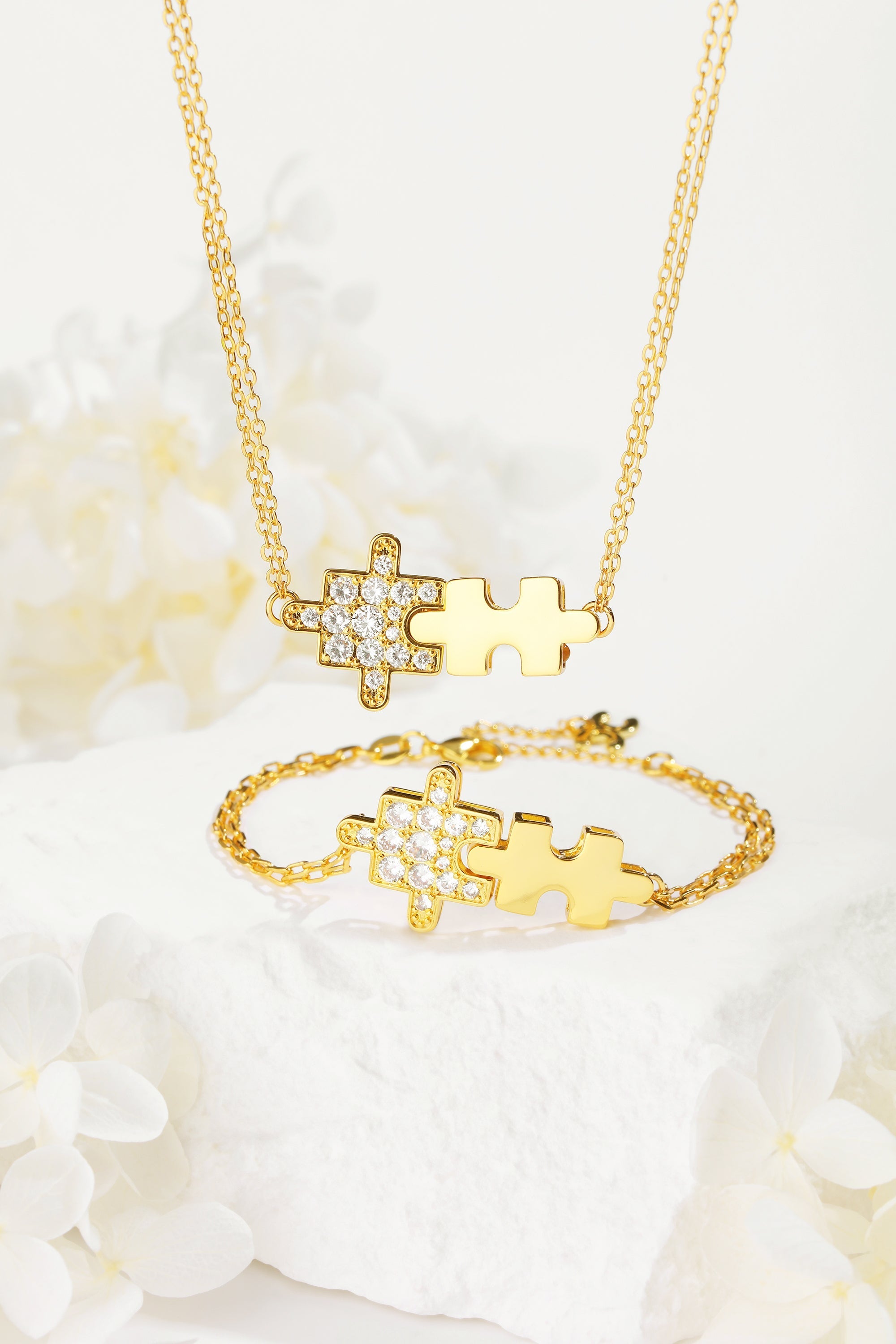 Gold Jigsaw Puzzle Zirconia Bracelet