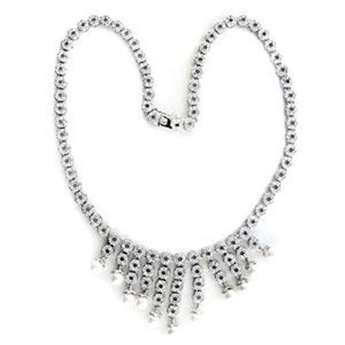 LOA559 - Rhodium 925 Sterling Silver Necklace with Synthetic Pearl in