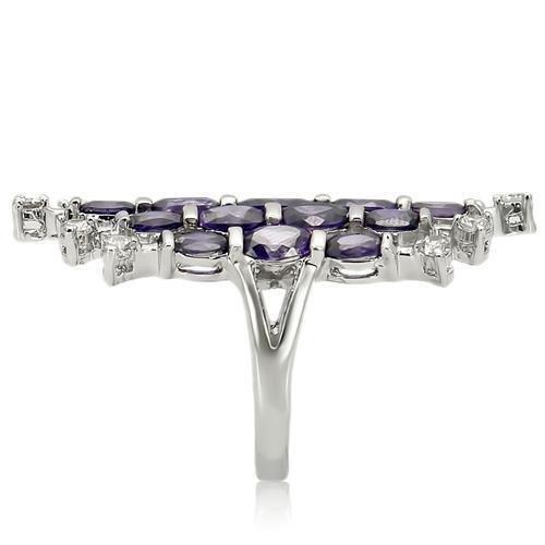 LOA933 - Rhodium Brass Ring with AAA Grade CZ  in Amethyst
