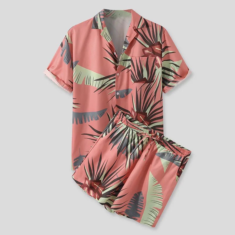 Men's Full Size Button Up Shirt and Shorts Set