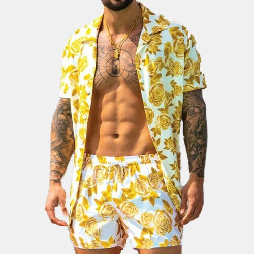 Men's Full Size Button Up Shirt and Shorts Set