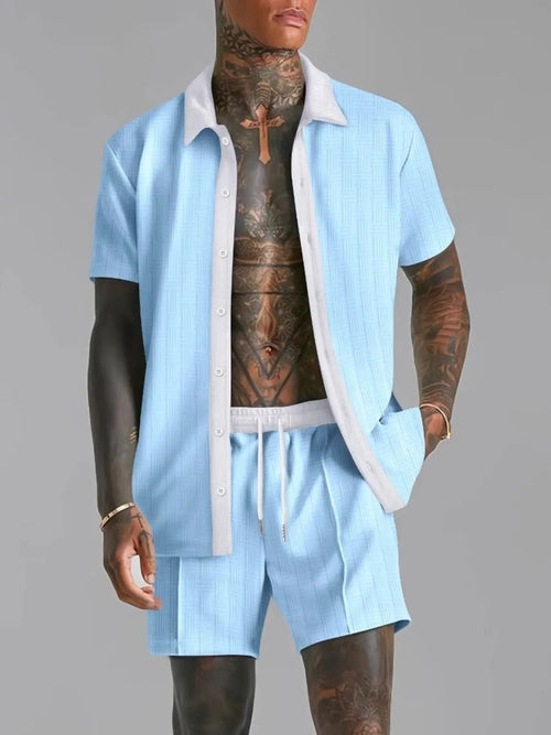 Men’s Fashionable Short Sleeve Top and Shorts Set