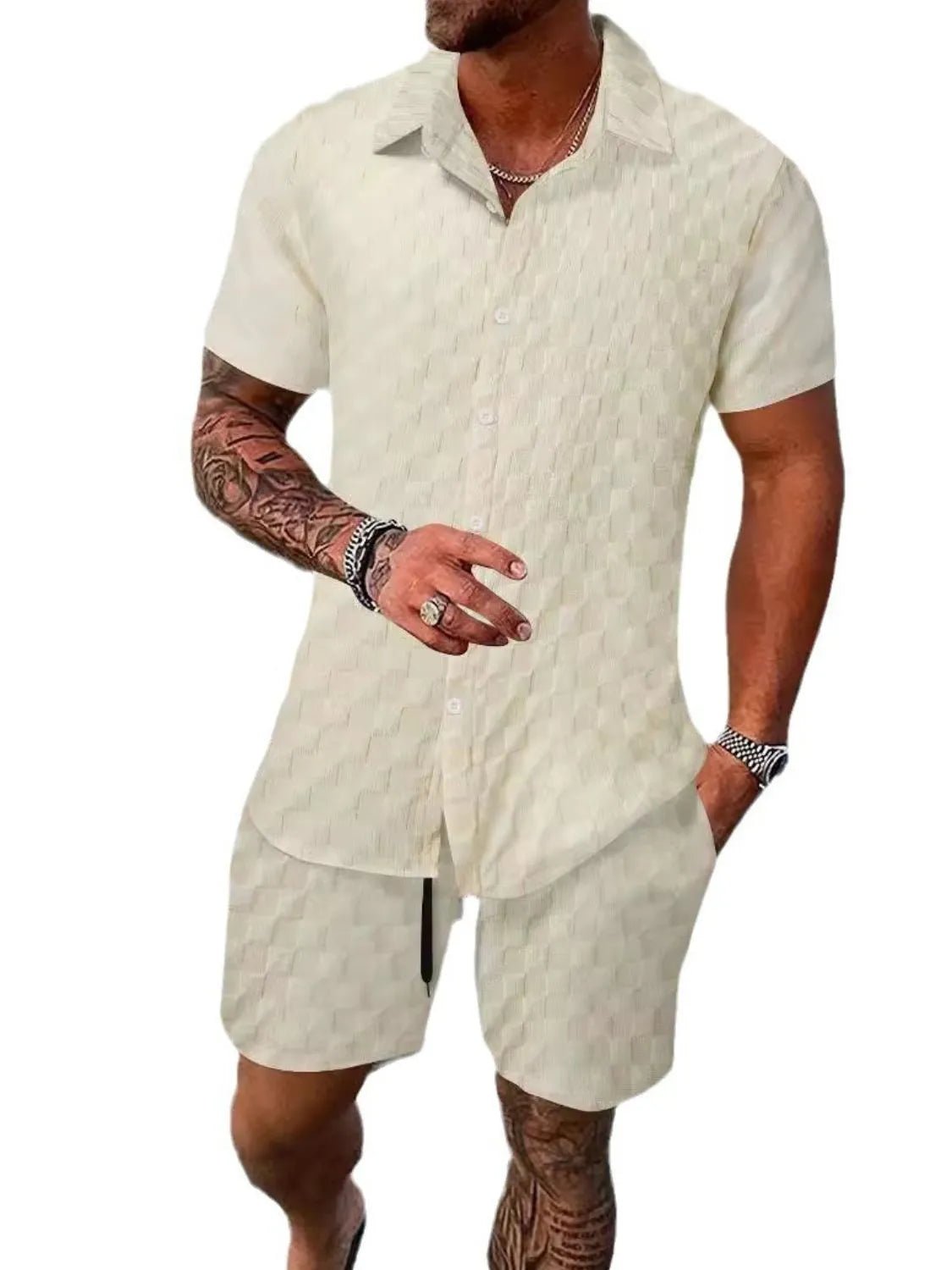 Men's Fashion Stylish Short Sleeve Top and Shorts Set