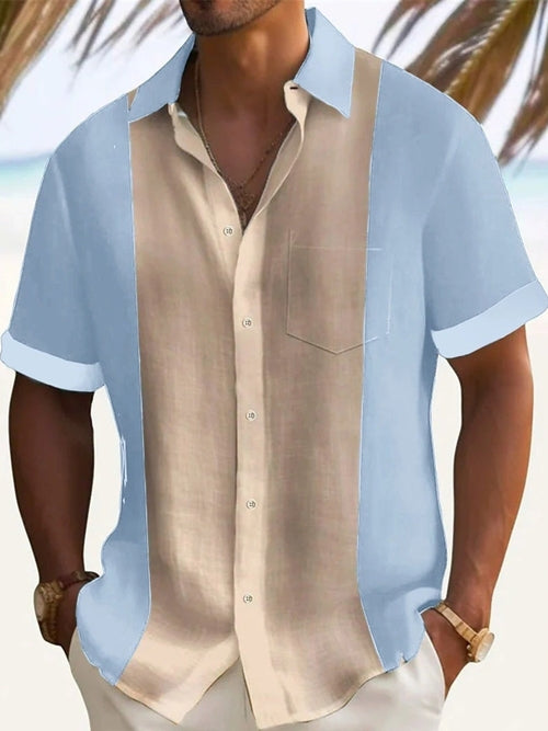 Men's Full Size Color Block Short Sleeve Shirt Plus Size