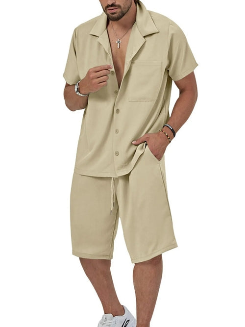 Men's Plus Size Button Up Short Sleeve Shirt and Shorts Set