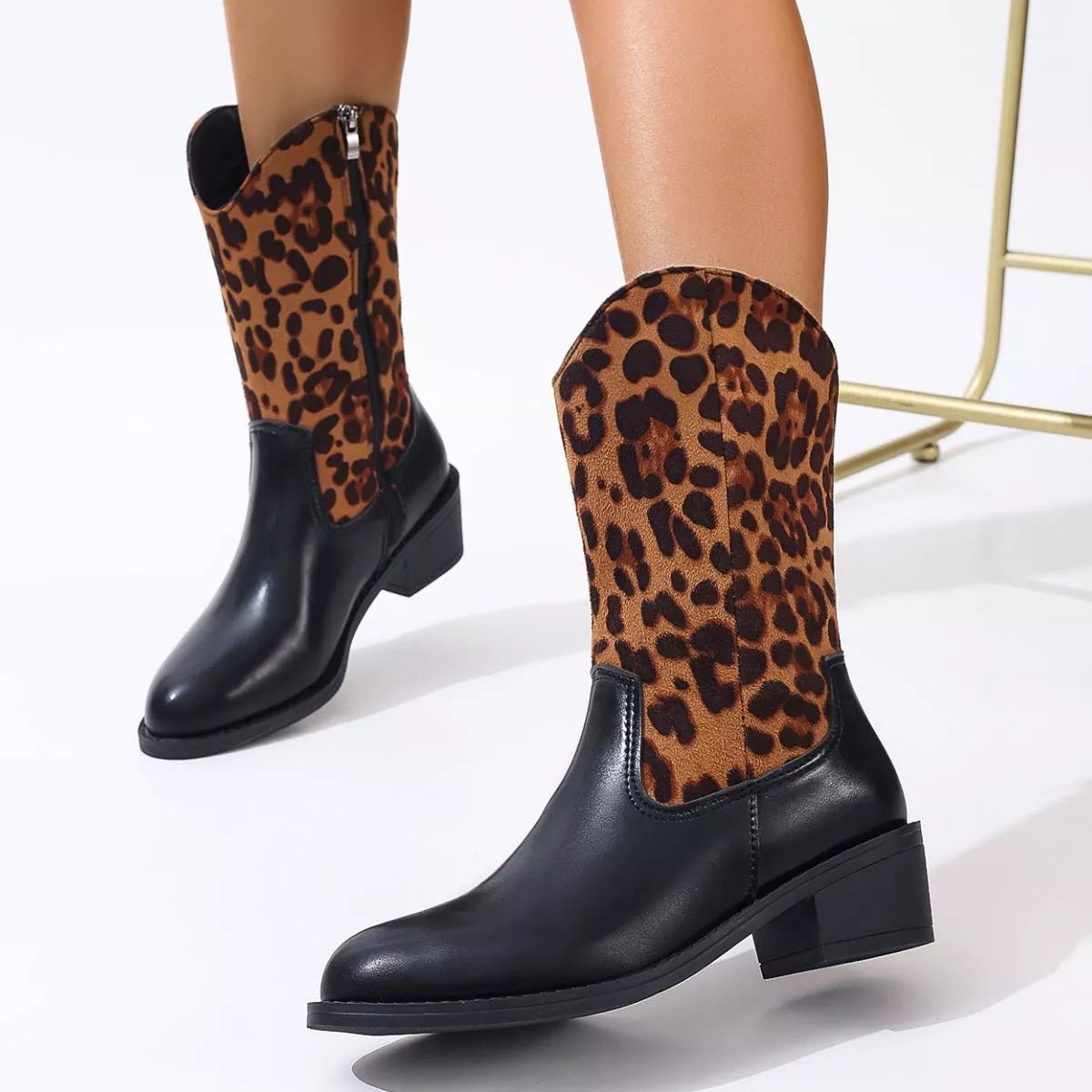 Elegant Point Toe Block Heels Boots