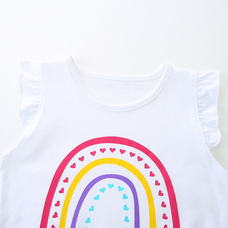Summer Baby Kids Girls Heart Rainbow Print T-Shirt And Shorts Clothing