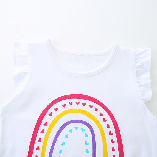 Summer Baby Kids Girls Heart Rainbow Print T-Shirt And Shorts Clothing