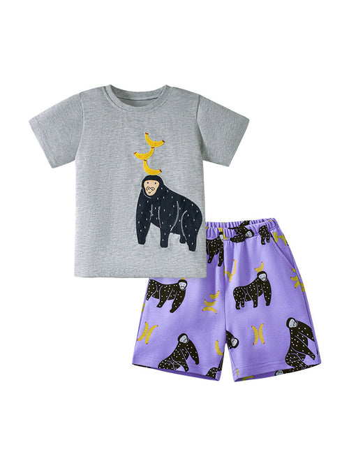 Summer Baby Kids Animals Cartoon Print T-shirt and Shorts Clothing Set
