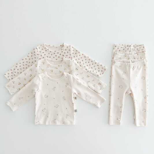 Spring Baby Kids Unisex Cartoon Pattern Print Top And Pants Clothing