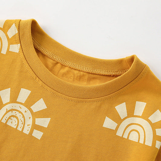Summer Baby Kids Casual Sunrise Pattern T-shirt and Shorts Clothing