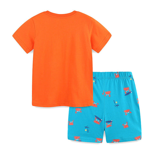 Summer Baby Kids Cartoon Crabs Pattern T-shirt and Shorts Clothing Set