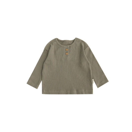 Spring Baby Kids Unisex Solid Color Crew Neck Top And Pants Clothing