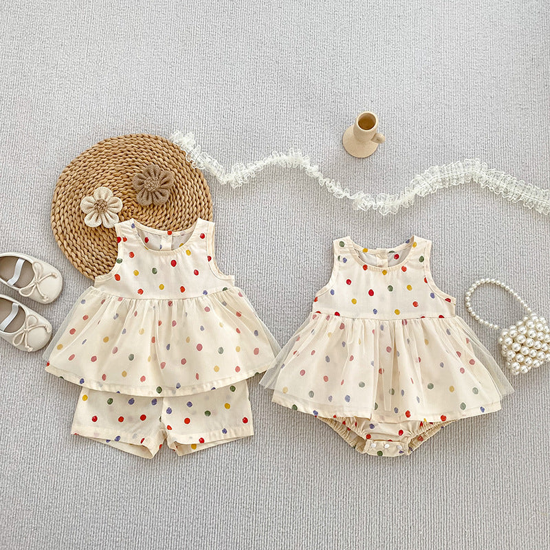Summer Baby Kids Polka Dots Pattern Sleeveless Top and Shorts Clothing