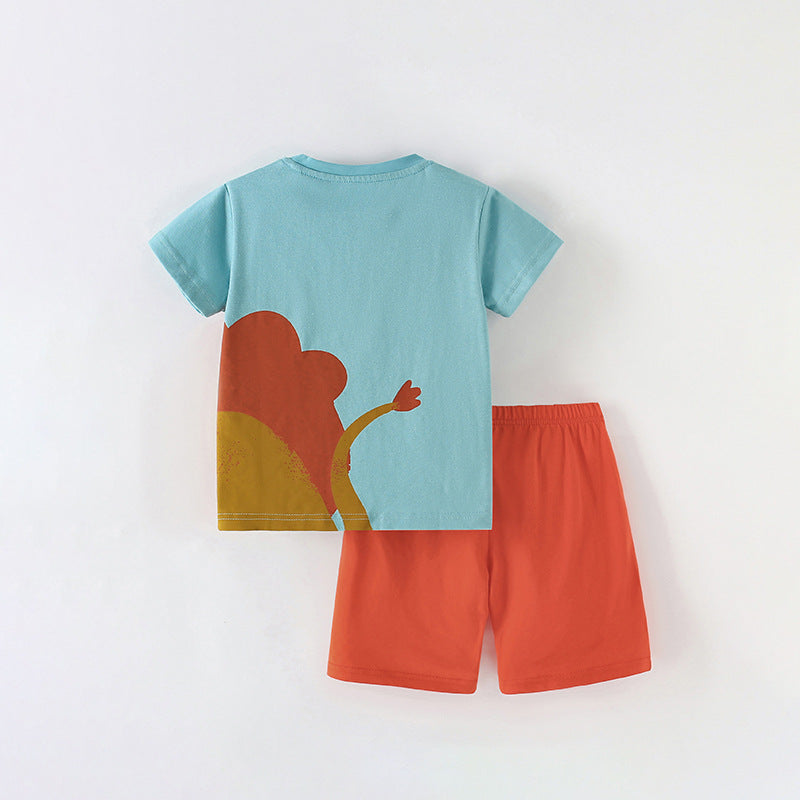 Summer Baby Kids Lion Cartoon Pattern T-shirt and Shorts Clothing Set