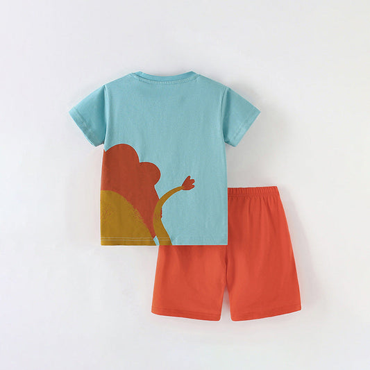 Summer Baby Kids Lion Cartoon Pattern T-shirt and Shorts Clothing Set