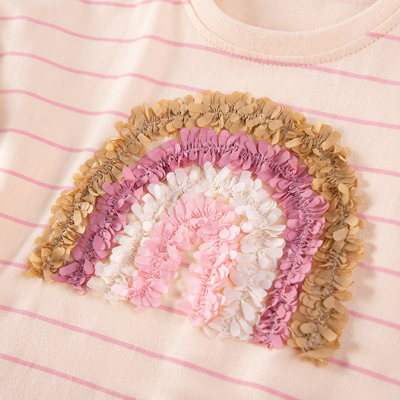 Summer Baby Kids Rainbow Pattern T-shirt and Tulle Skirt Clothing Set