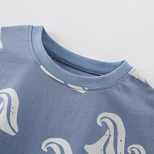 Summer Baby Kids Waves Pattern T-shirt and Shorts Clothing Set for