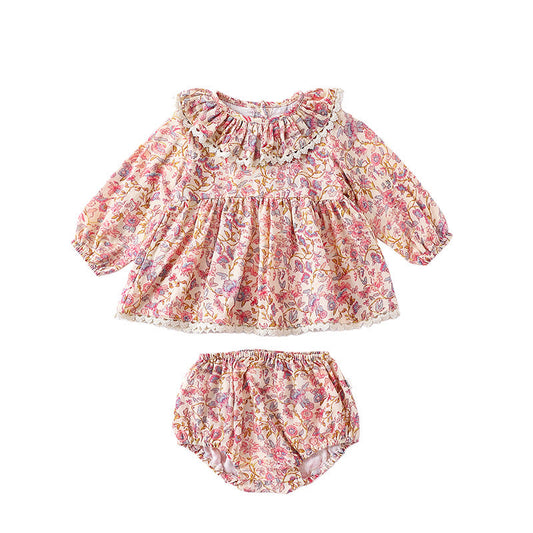 Spring Baby Kids Girls Floral Ruffle Collar Top And Shorts Clothing
