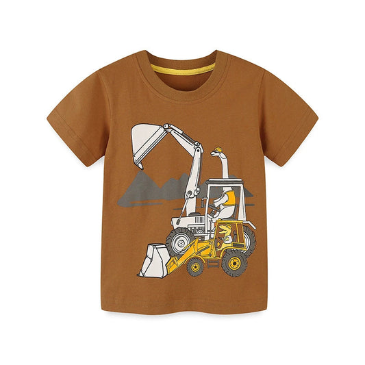 Summer Baby Kids Cars and Excavator Cartoon Pattern T-shirt Clothing