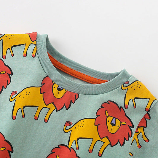 Summer Baby Kids Cartoon Lions Pattern T-shirt and Shorts Clothing Set
