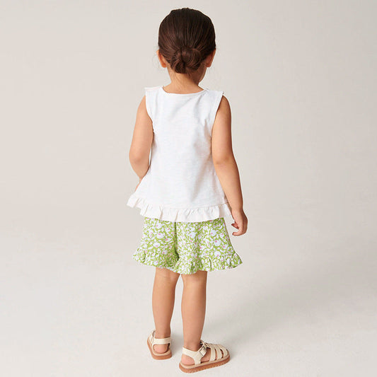 Summer Baby Kids Flower Pattern Vest and Green Shorts Clothing Set for