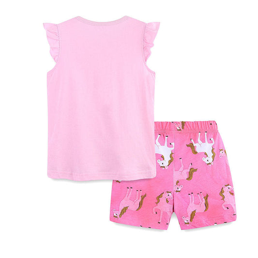 Summer Baby Kids Cartoon Horse Pattern Vest and Shorts Clothing Set
