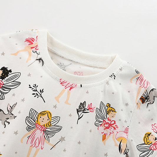 Summer Baby Kids Fairy Cartoon Pattern T-shirt and Shorts Clothing Set