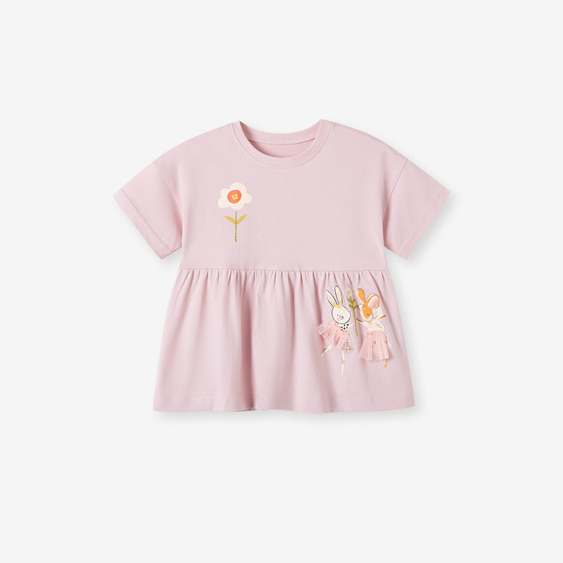 Summer Baby Kids Cartoon and Floral Pattern T-shirt and Pants Clothing