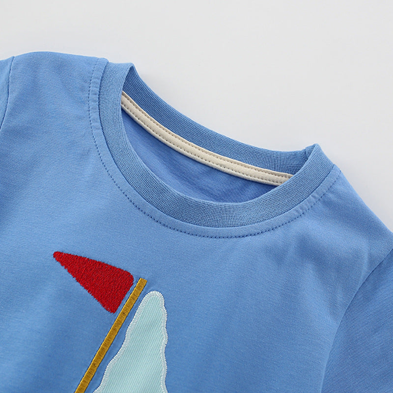 Summer Baby Kids Geometric Boat Pattern T-shirt and Shorts Clothing