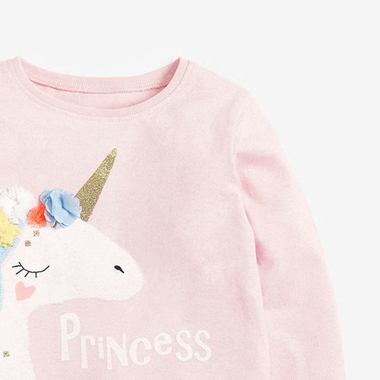 Kids Girls Floral Unicorn Cartoon Pattern Princess Pullover Clothing