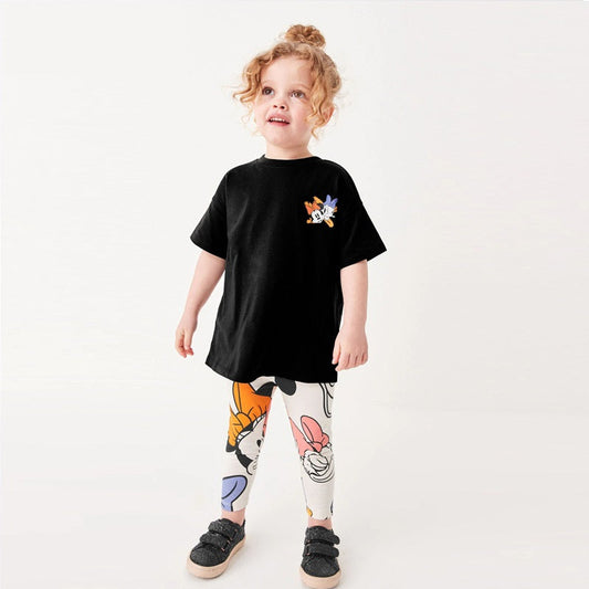 Baby Kids Girls Cartoon Short Sleeves Top And Pants Casual Clothing