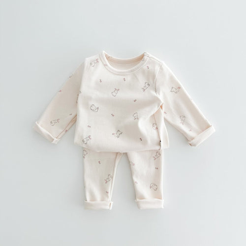 Spring Baby Kids Unisex Cartoon Pattern Print Top And Pants Clothing