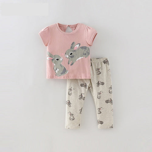 Baby Kids Girls Cartoon Short Sleeves Top And Pants Casual Clothing
