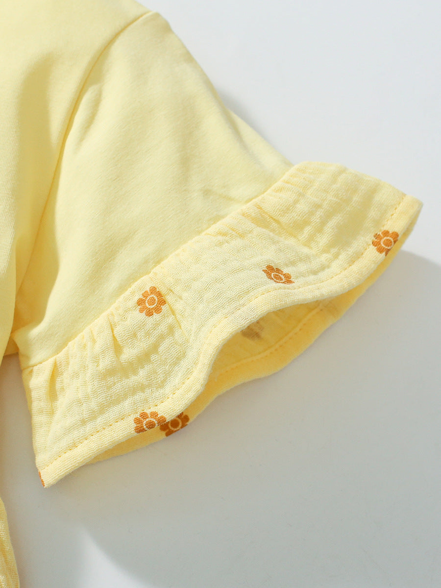 Summer Baby Kids Girls Polka Dots Yellow Dress And Pants Clothing Set