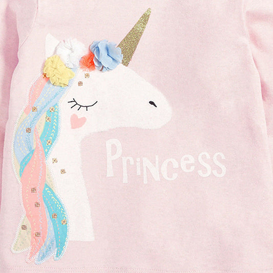 Kids Girls Floral Unicorn Cartoon Pattern Princess Pullover Clothing