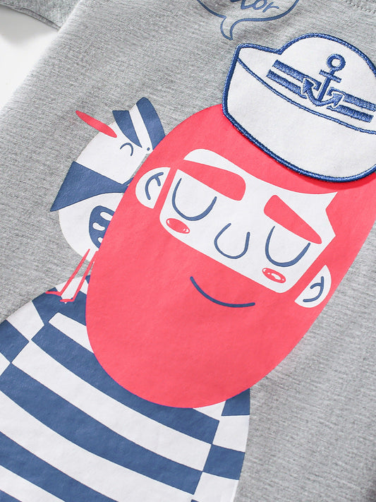 Summer Baby Kids Sailor Cartoon Print T-shirt and Shorts Clothing Set