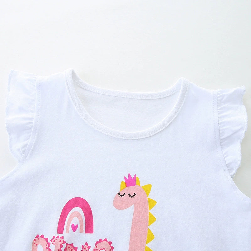 Summer Baby Kids Cute Dinosaur Pattern Vest and Plaid Shorts Clothing
