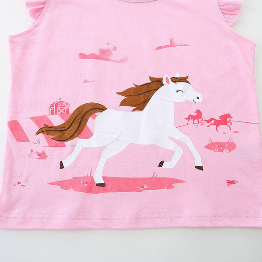 Summer Baby Kids Cartoon Horse Pattern Vest and Shorts Clothing Set