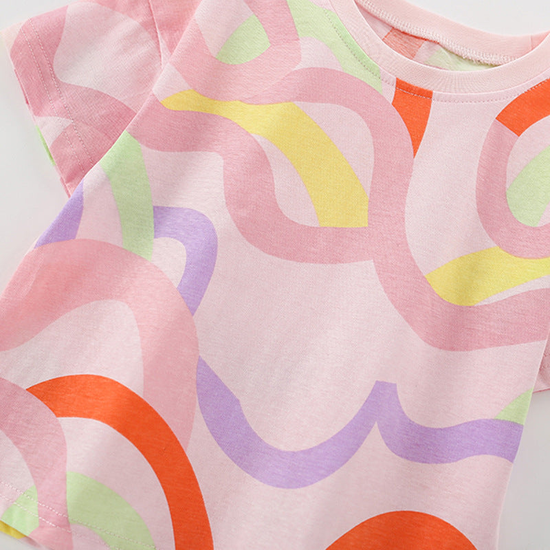 Summer Baby Kids Colorful Curves Pattern T-shirt and Shorts Clothing