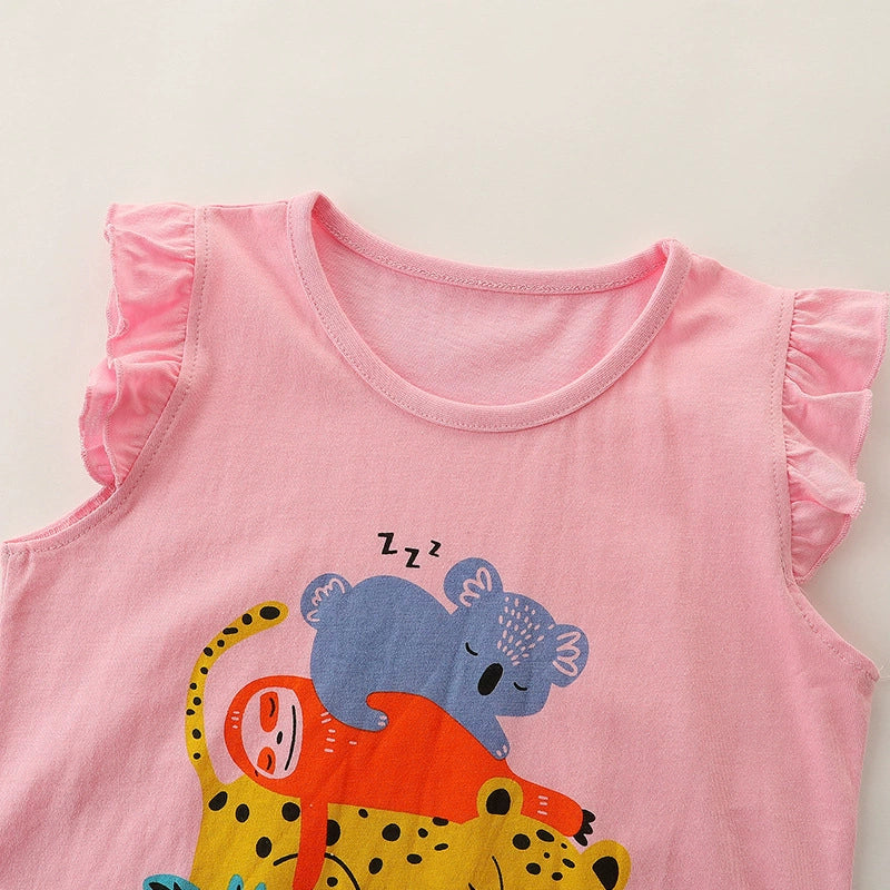 Summer Baby Kids Cartoon Animals Pattern Vest and Shorts Clothing Set
