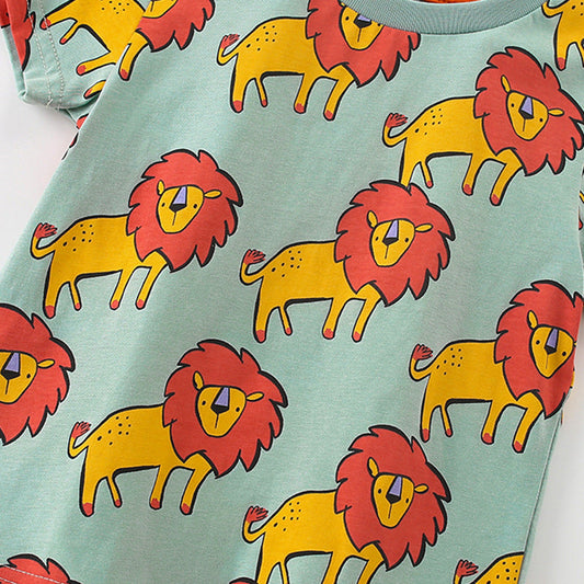 Summer Baby Kids Cartoon Lions Pattern T-shirt and Shorts Clothing Set