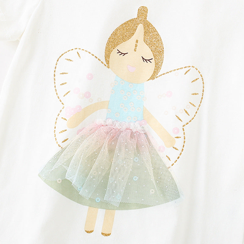 Summer Baby Kids Girls Angel Print T-Shirt And Shorts Clothing Set