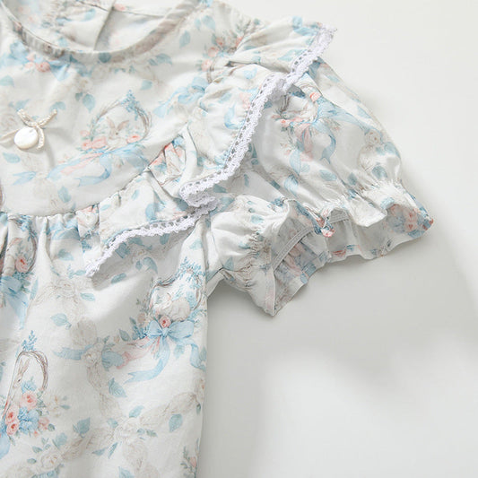 Summer Baby Kids Floral Pattern Dress and Plain Shorts Clothing Set